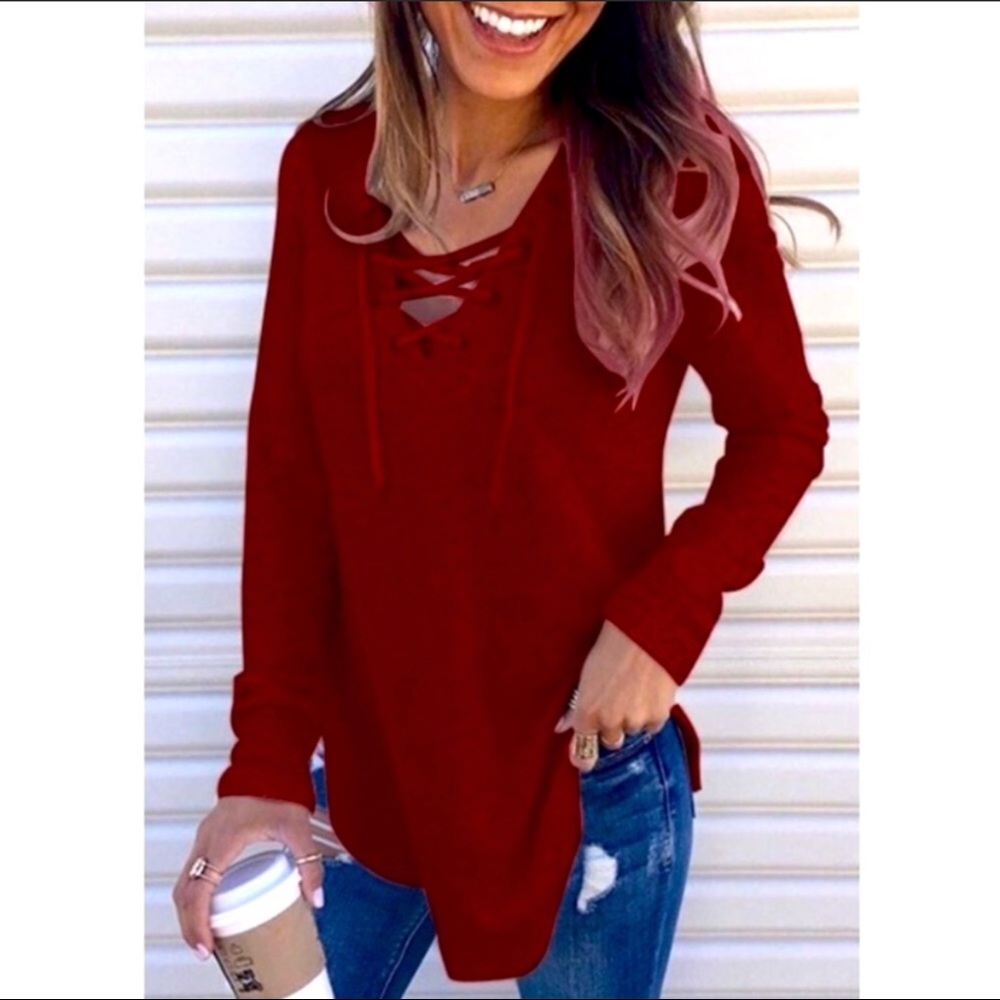 C+D+M Women’s Wine Red Shoelace Tunic Size S